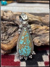 Load image into Gallery viewer, Rosella Paxson, Apache artist.  Sterling silver and #8 turquoise pendant. 
