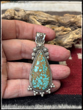 Load image into Gallery viewer, Rosella Paxson, Apache artist.  Sterling silver and #8 turquoise pendant. 
