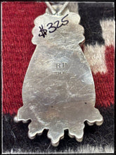 Load image into Gallery viewer, Rosella Paxson, Apache artist.  Sterling silver and #8 turquoise pendant.  Hallmark stamp. 
