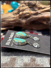 Load image into Gallery viewer, Jacqueline Silver, Navajo silversmith.  Sterling silver and turquoise earrings with starshot dangles.  
