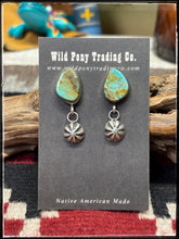 Load image into Gallery viewer, Jacqueline Silver, Navajo silversmith.  Sterling silver and turquoise earrings with starshot dangles.  
