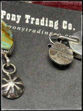 Load image into Gallery viewer, Jacqueline Silver, Navajo silversmith.  Sterling silver and turquoise earrings with starshot dangles.   Hallmark stamp. 
