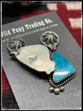 Load image into Gallery viewer, Robinson Martinez, Navajo silversmith.  Sterling silver and Kingman turquoise starshot earrings.  Hallmark stamp. 
