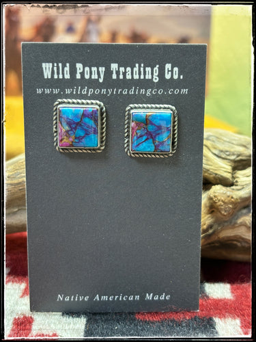 Judith Dixon, Navajo silversmith.  sterling silver and purple mojave stud earrings. 