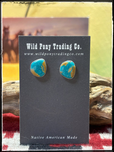Johhny Dixon, Navajo silversmith.  Sterling silver and Kingman turquoise studs 