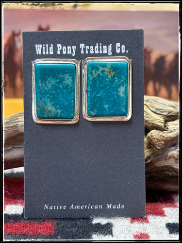 Tommy Jackson Rectangle Kingman Turquoise Earrings. 