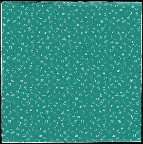 Turquoise wild rag with cream colored brands, hand sewn edge, 36