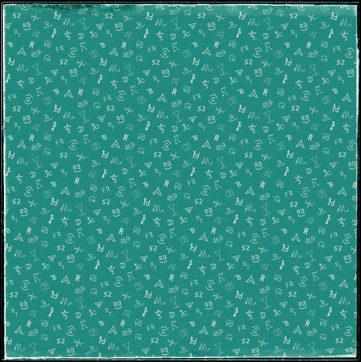 Turquoise wild rag with cream colored brands, hand sewn edge, 36