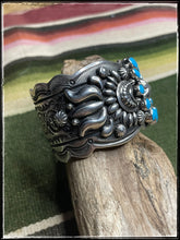 Load image into Gallery viewer, Darryl Becenti Sleeping Beauty turquoise and sterling silver cuff
