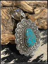 Load image into Gallery viewer, EC Navajo made, sterling silver and turquoise pendant

