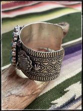 Load image into Gallery viewer, Darryl Becenti sterling silver, sleeping beauty turquoise and spiny oyster cuff
