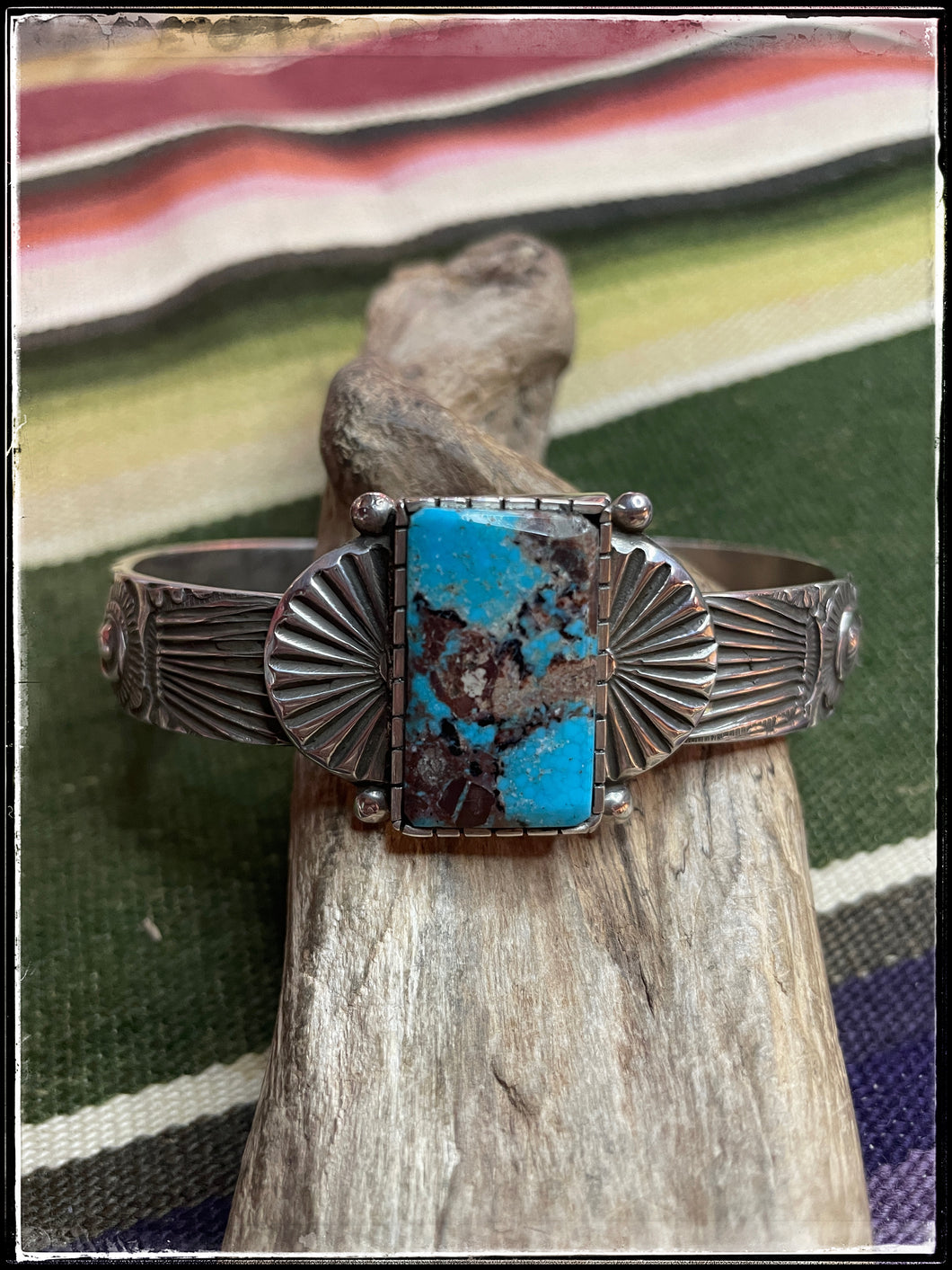 Art Tafoya sterling silver and Bisbee turquoise cuff