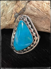Load image into Gallery viewer, Sterling silver and turquoise rings from Navajo silversmith Mike Smith. Both size 8.
