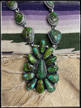 Load image into Gallery viewer, Bobby Johnson sterling silver and Sonoran Gold turquoise cluster necklace and earrings
