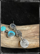 Load image into Gallery viewer, Anton Hurley Navajo silversmith, triple turquoise earrings - hallmark
