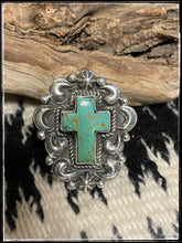 Load image into Gallery viewer, Sterling silver and stone/shell cross rings from Navajo silversmith Richard Jim - Turquoise

