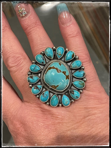 Leon Martinez large turquoise cluster ring