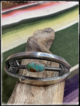 Load image into Gallery viewer, Kevin Yazzie sterling silver and turquoise tufa cast arrow cuff
