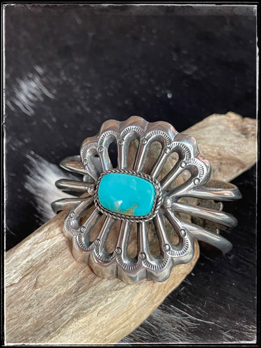 Eugene Mitchell sand cast, sterling silver and turquoise cuff