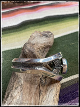 Load image into Gallery viewer, Kevin Yazzie sterling silver and turquoise tufa cast arrow cuff
