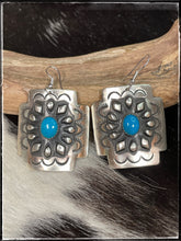Load image into Gallery viewer, Leander Tahe, sterling silver and turquoise 4 corners earrings
