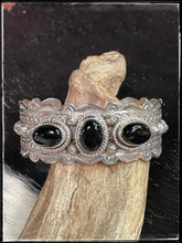 Load image into Gallery viewer, Ernest &quot;Bo&quot; Reeder sterling silver and triple stone onyx cuff
