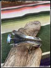 Load image into Gallery viewer, Kevin Yazzie sterling silver and turquoise tufa cast arrow cuff
