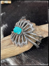 Load image into Gallery viewer, Eugene Mitchell sand cast, sterling silver and turquoise cuff
