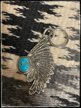 Load image into Gallery viewer, Del Arviso (stye A) turquoise tufa cast pendant of a chief/headdress

