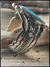Load image into Gallery viewer, Aaron Toadlena Sterling silver, turquoise and coral cuff - Side view
