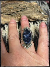 Load image into Gallery viewer, Sterling silver and Sodalite ring from Navajo silversmith Selena Warner

