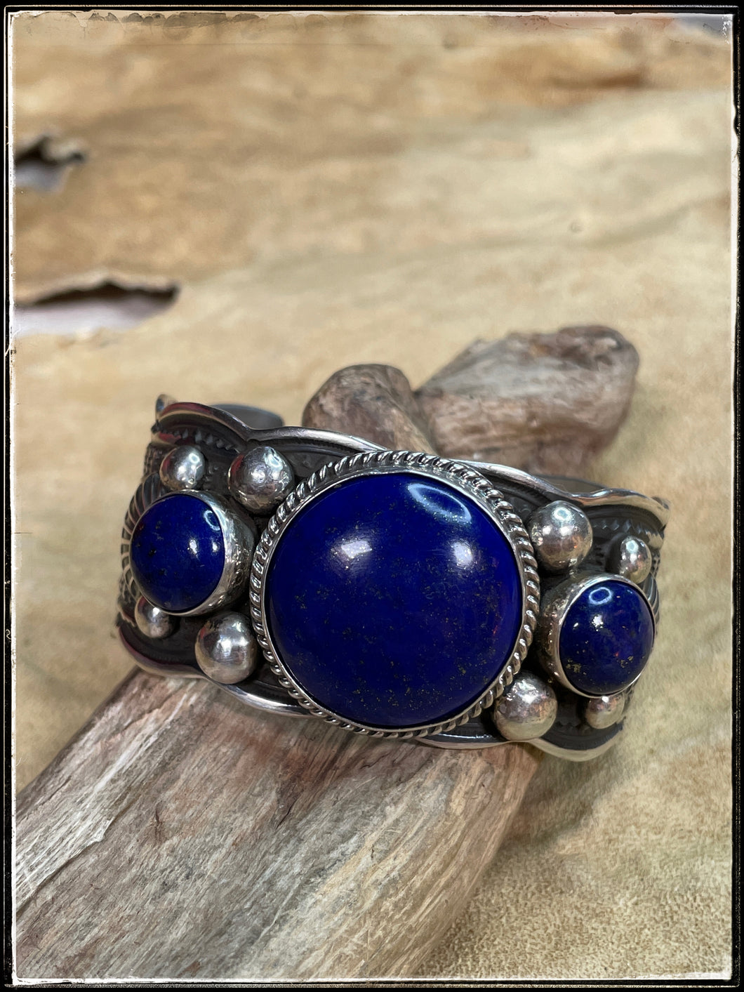 Guy Hoskie Sterling silver and Lapis 3 stone cuff
