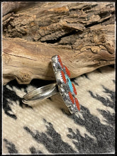 Load image into Gallery viewer, Priscilla Reeder, sterling silver and coral  and turquoise cluster ring, sz. 8
