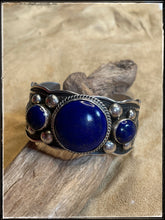 Load image into Gallery viewer, Guy Hoskie Sterling silver and Lapis 3 stone cuff
