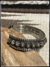 Load image into Gallery viewer, Happy Piasso sterling silver cuff side view. 
