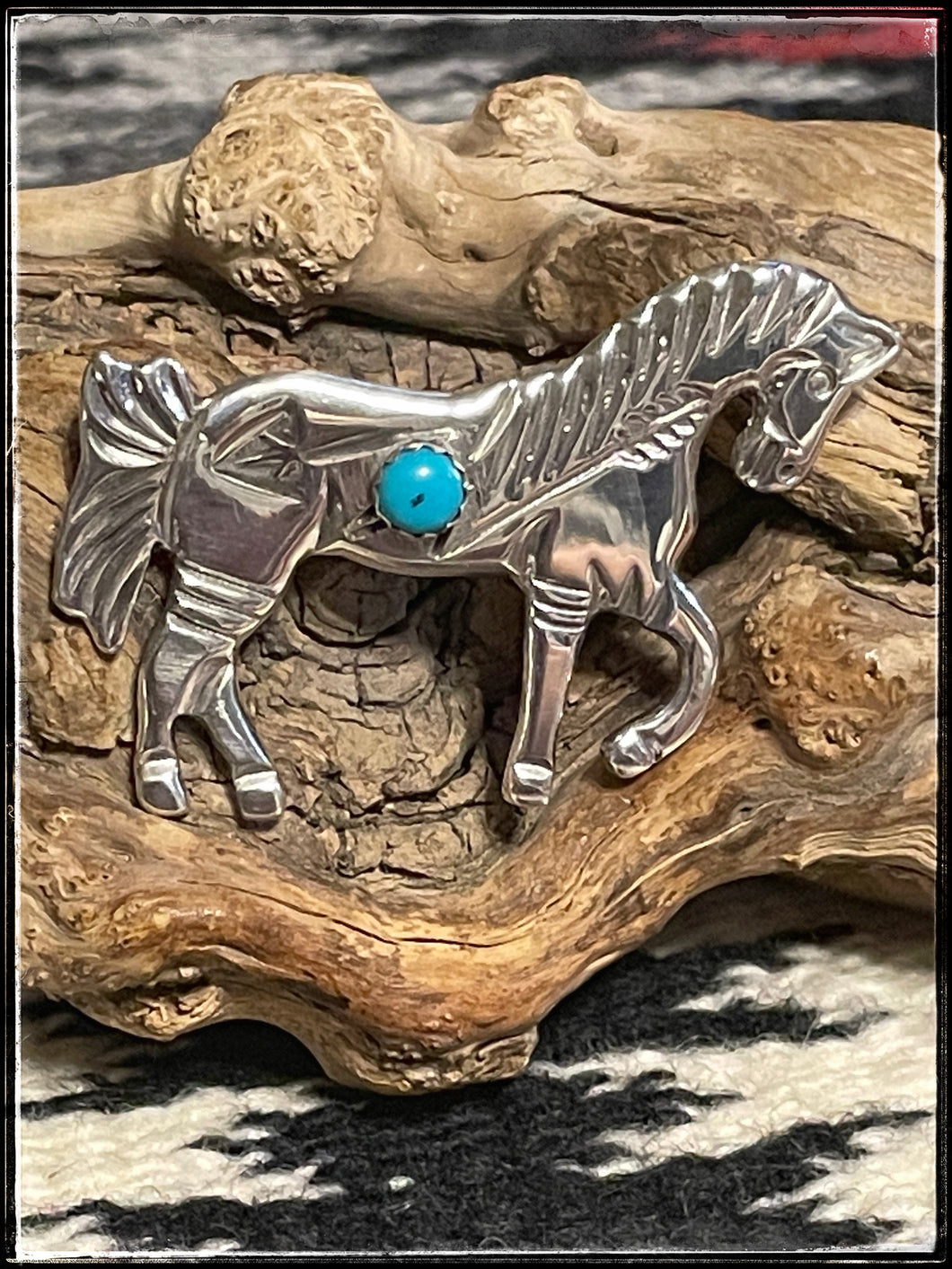 Robby Manuelito horse pin with turquoise