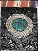 Load image into Gallery viewer, Tooled Leather &amp; Hubei Turquoise Concho Envelope Clutch
