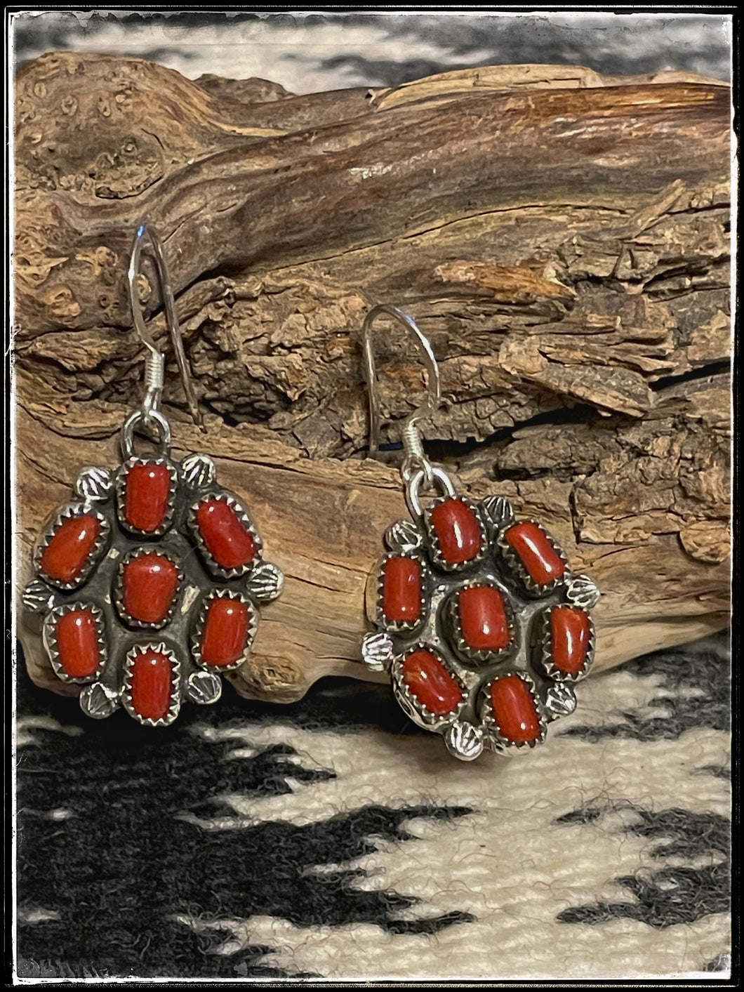 Priscilla Reeder sterling silver and coral cluster earrings