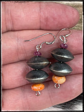 Load image into Gallery viewer, Sophia Becenti saucer bead earrings w/ orange and purple spiny beads 
