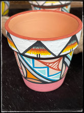 Load image into Gallery viewer, Joseph Chinana hand painted terra-cotta mini planter pink base/white rim
