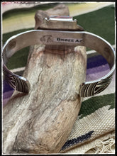 Load image into Gallery viewer, Art Tafoya sterling silver and Bisbee turquoise cuff - hallmark
