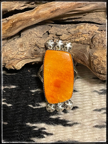 Selena Warner orange spiny oyster ring, sz. 6