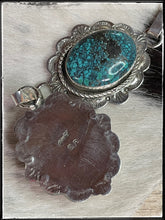 Load image into Gallery viewer, Ernest &quot;Bo&quot; Reeder Navajo silversmith. Hubei turquoise Y necklace and earring set - hallmark
