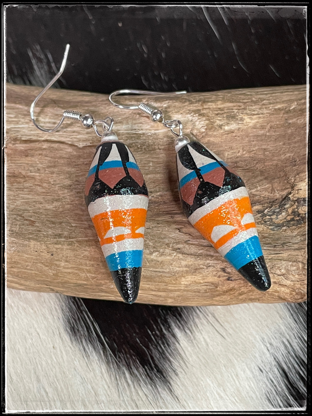 Benny Chinana Jemez Pueblo artist, hand painted clay earrings