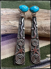 Load image into Gallery viewer, Alex Sanchez sterling silver and turquoise petroglyph earrings
