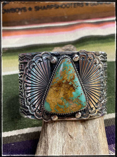 Sunshine Reeves sterling silver and turquoise wide cuff