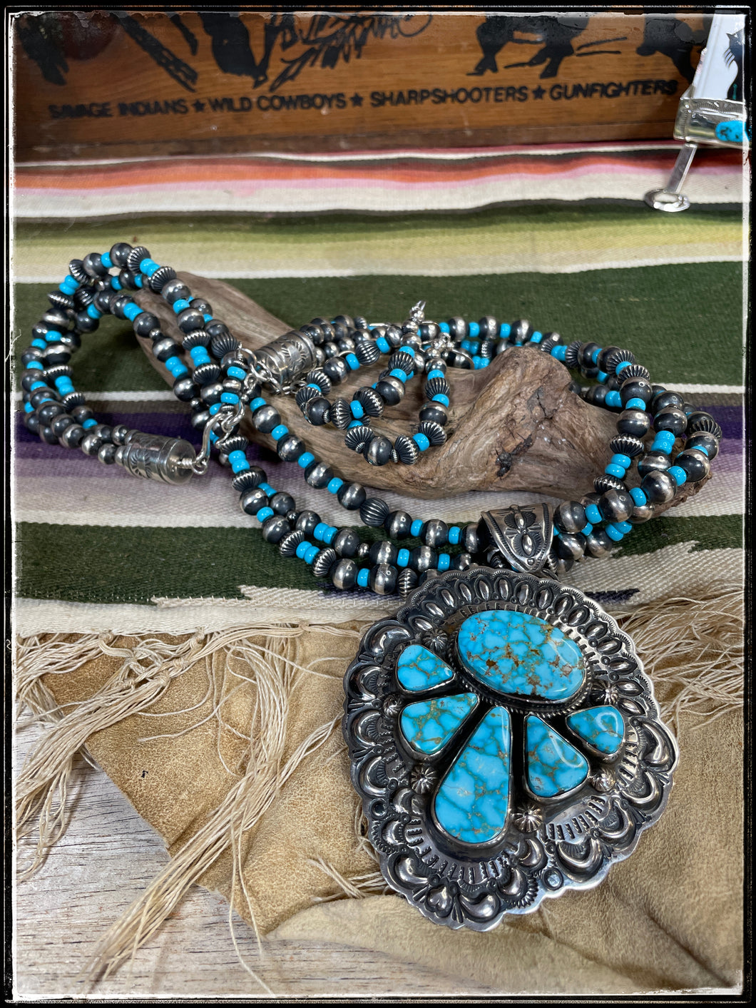 Darryl Becenti Kingman turquoise necklace and earring set