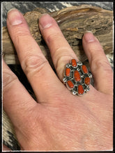 Load image into Gallery viewer, Priscilla Reeder, sterling silver and coral cluster ring, sz. 9
