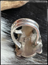 Load image into Gallery viewer, Cassius Jake, Navajo silversmith. Turquoise and sterling ring - hallmark
