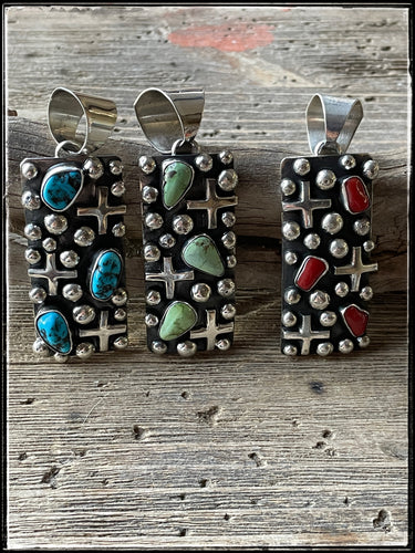Chimney Butte cross and dot pendants with stones
